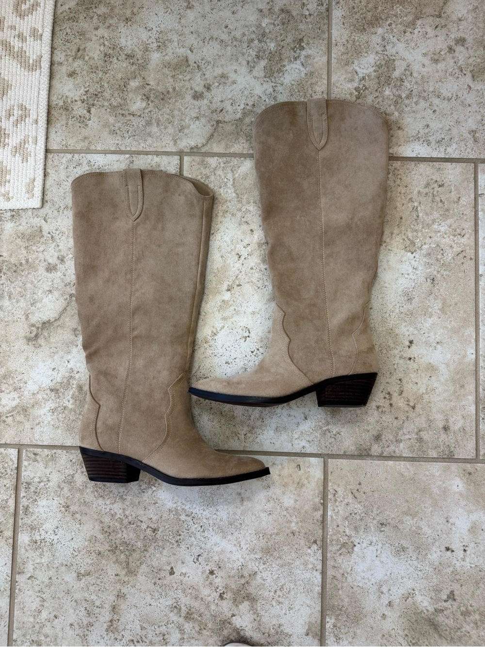 Dolce vita Suede Knee-High Western Boots - Taupe. Wide calf